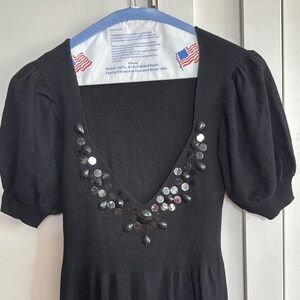 Rebecca Taylor Black Puff Sleeve Knit Dress WOW!